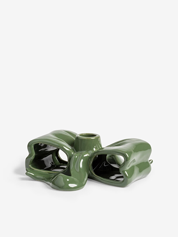 organic slim yellow candle holder 10x8 green