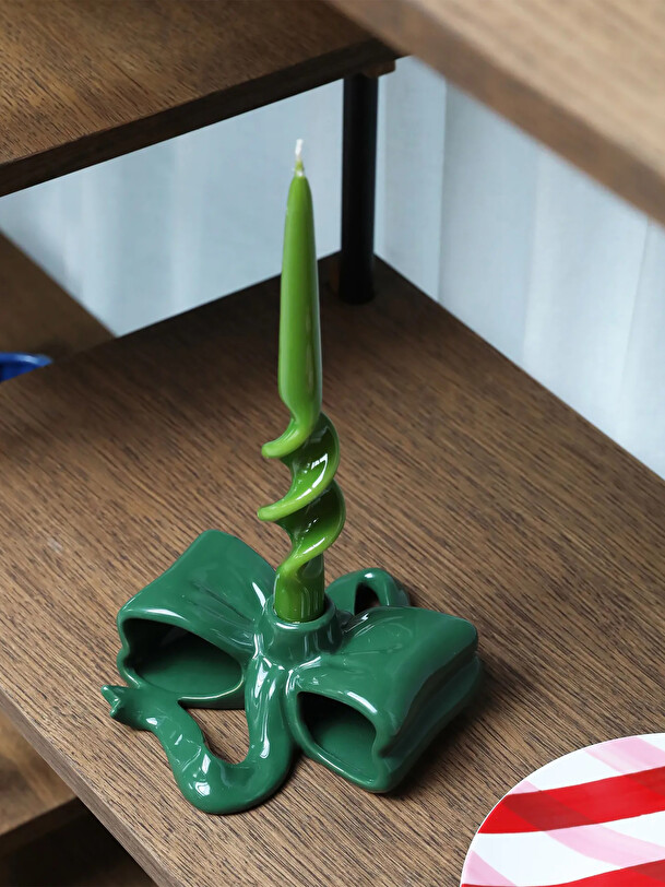 organic slim yellow candle holder 10x8 green
