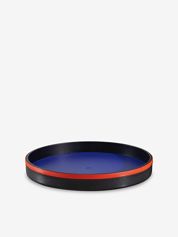 leather tray dia 32cm htr 3.8cm marine