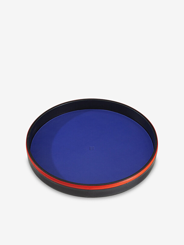 leather tray dia 32cm htr 3.8cm marine